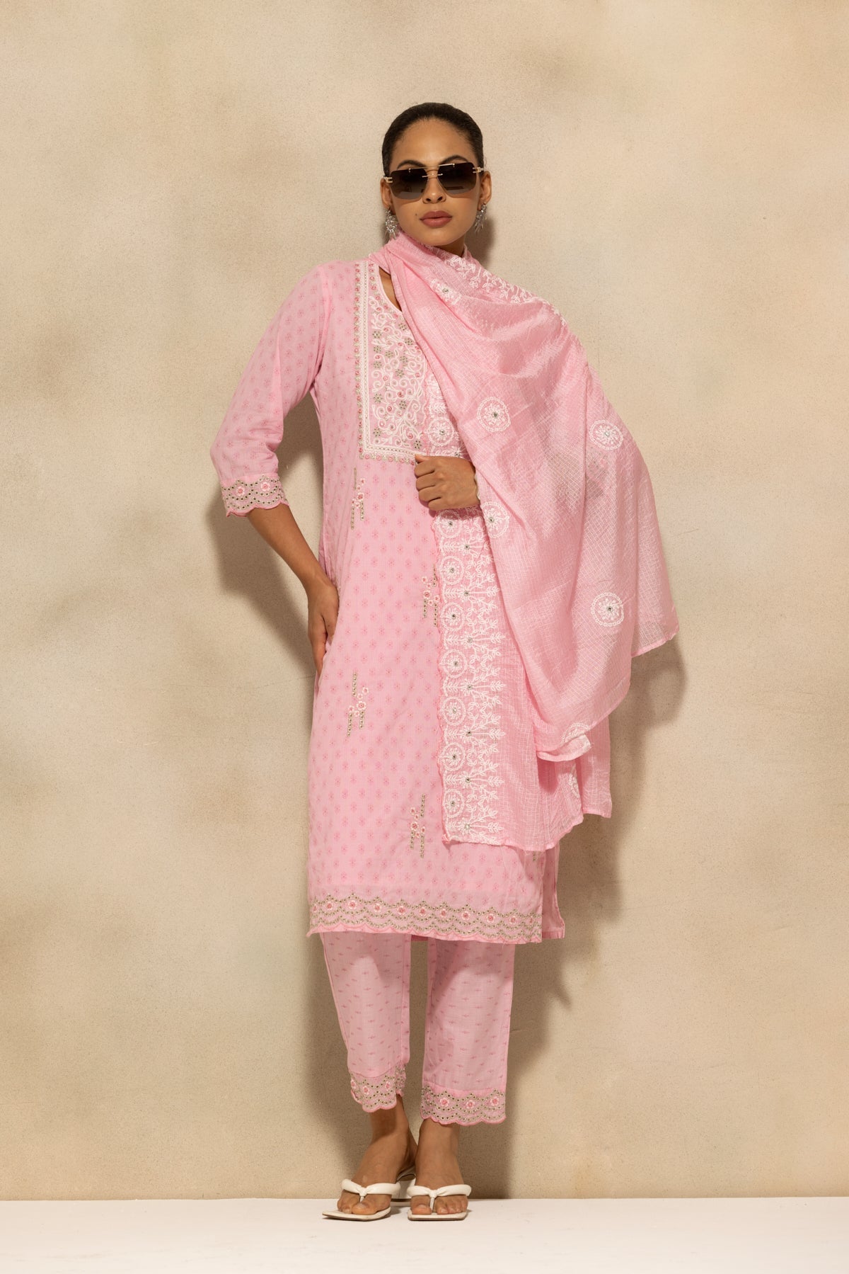 Light Pink Embroidered Kurta 3 Pcs Set