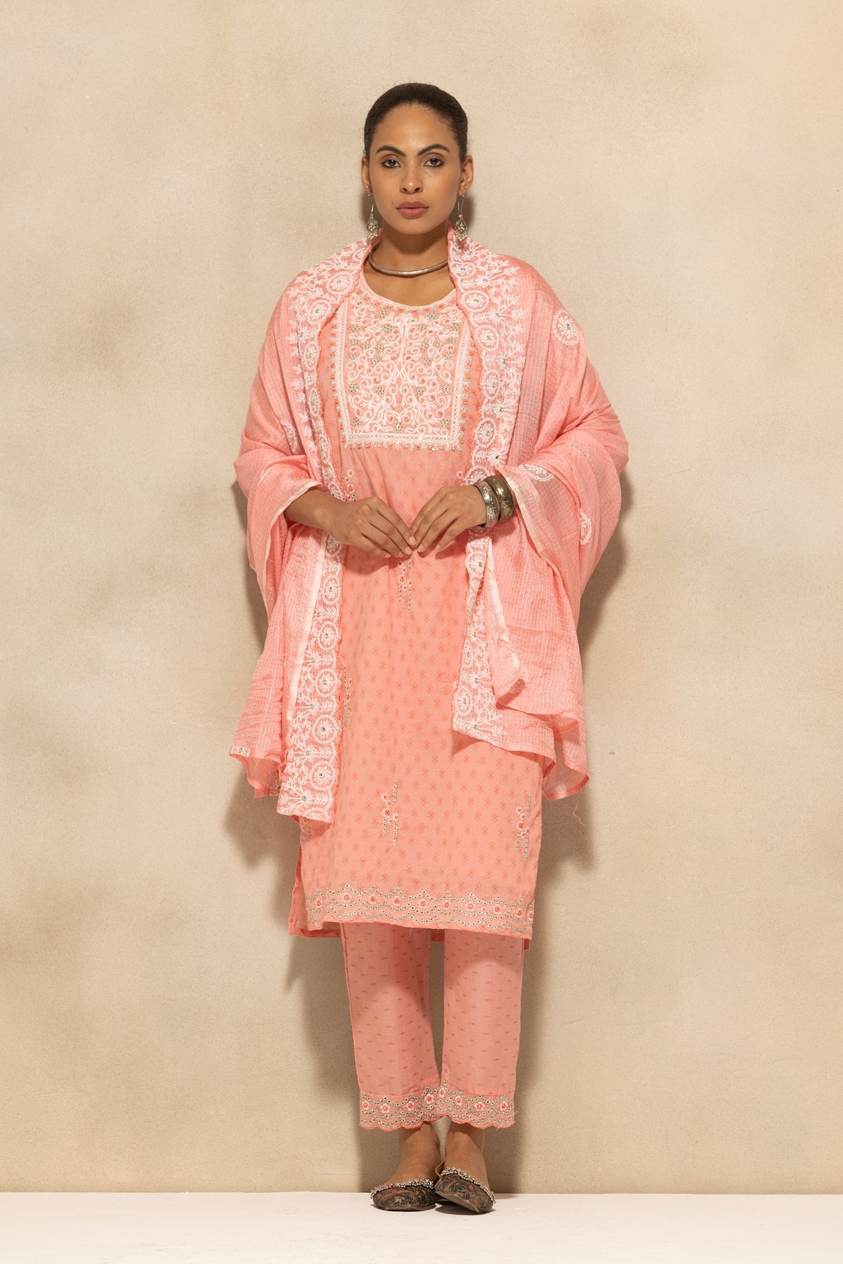 Pink Embroidered Kurta 3 Pcs Set
