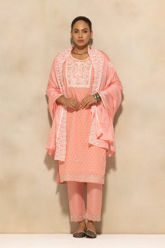 Pink Embroidered Kurta 3 Pcs Set