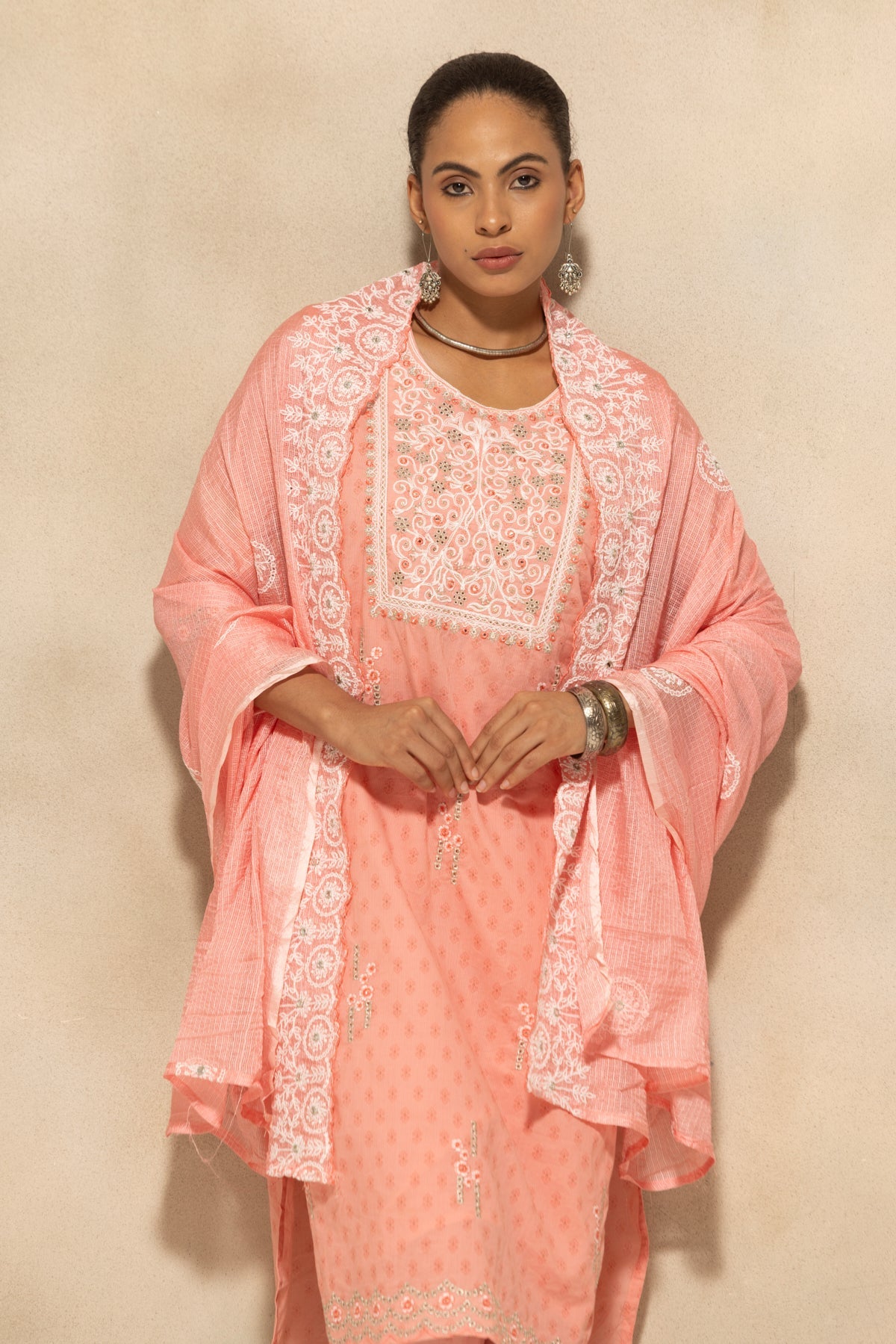 Pink Embroidered Kurta 3 Pcs Set