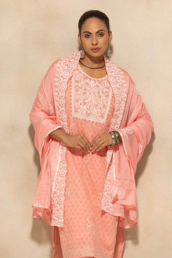 Pink Embroidered Kurta 3 Pcs Set
