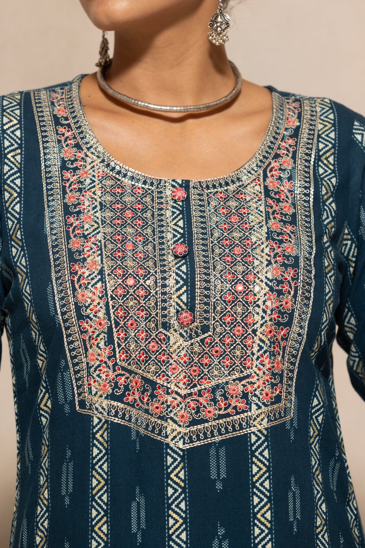 Blue Embroidered Kurta 3 Pcs Set