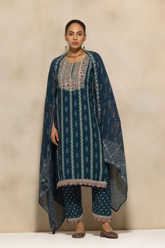 Blue Embroidered Kurta 3 Pcs Set