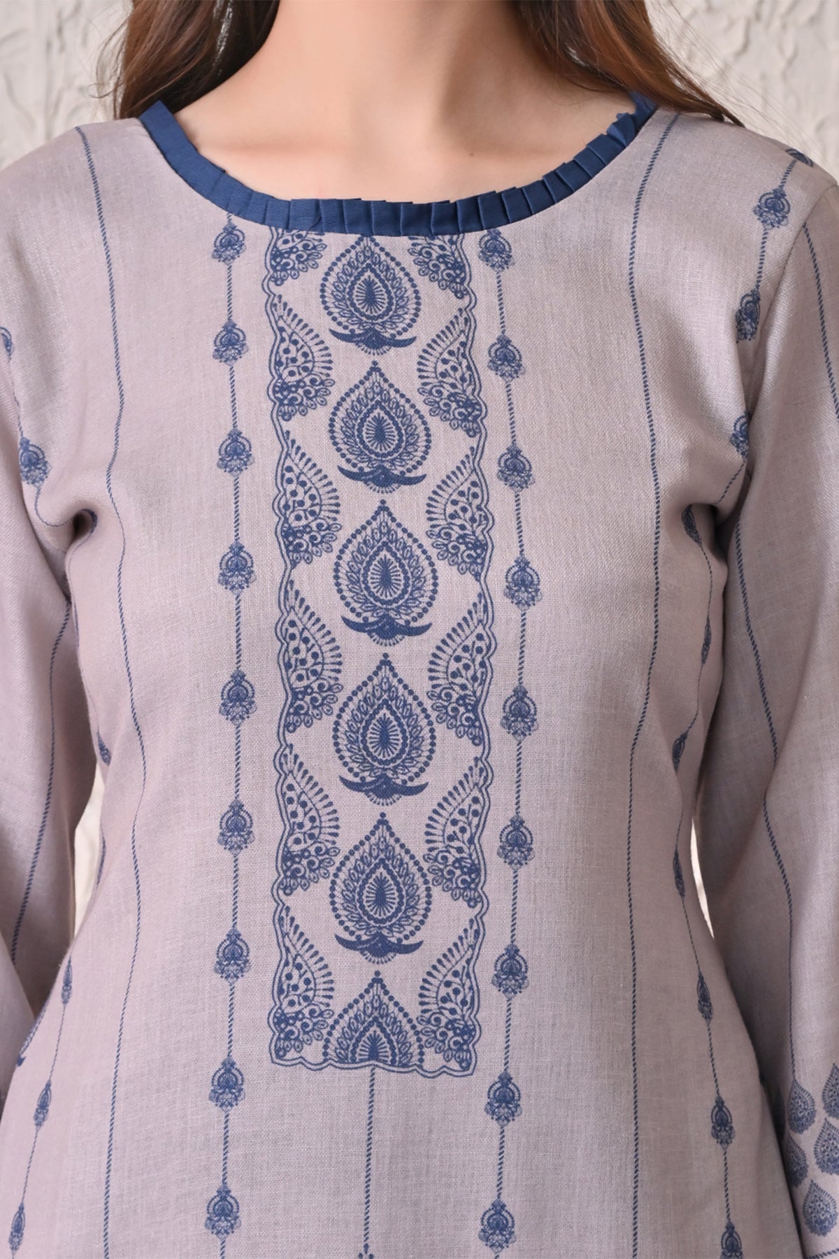 Beige Printed Kurta 3 Pcs Set