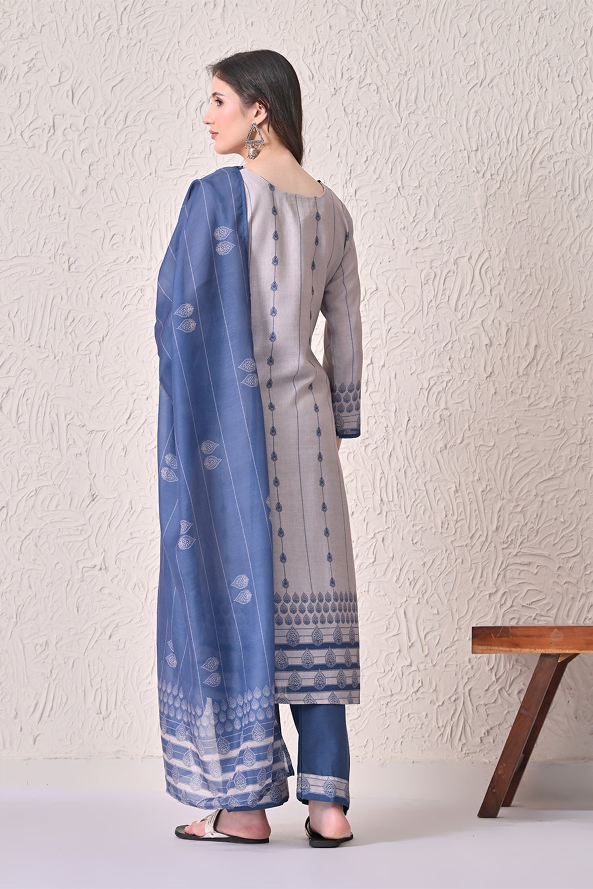 Beige Printed Kurta 3 Pcs Set