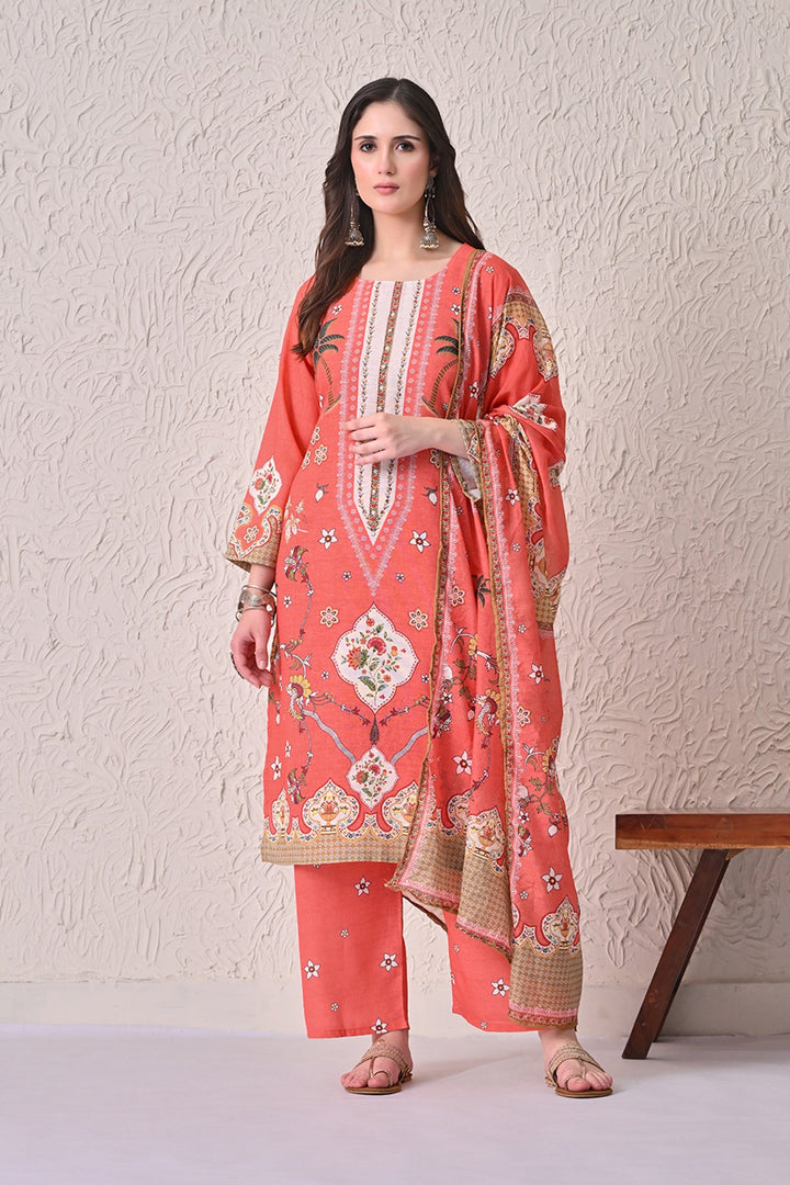Orange Printed Kurta 3 Pcs Set