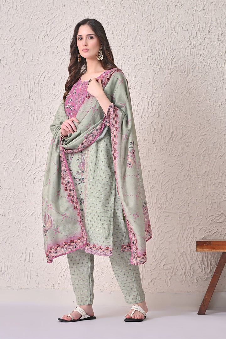 Light Green Paisley Printed Kurta 3 Pcs Set