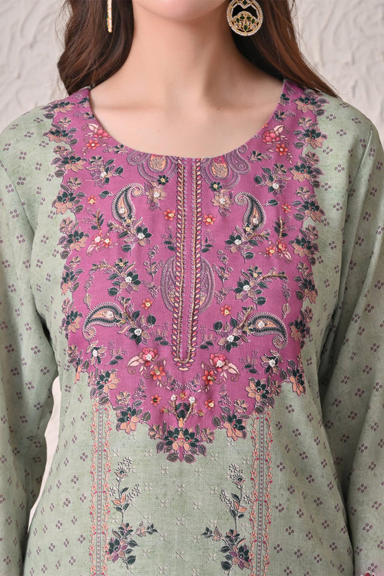 Light Green Paisley Printed Kurta 3 Pcs Set