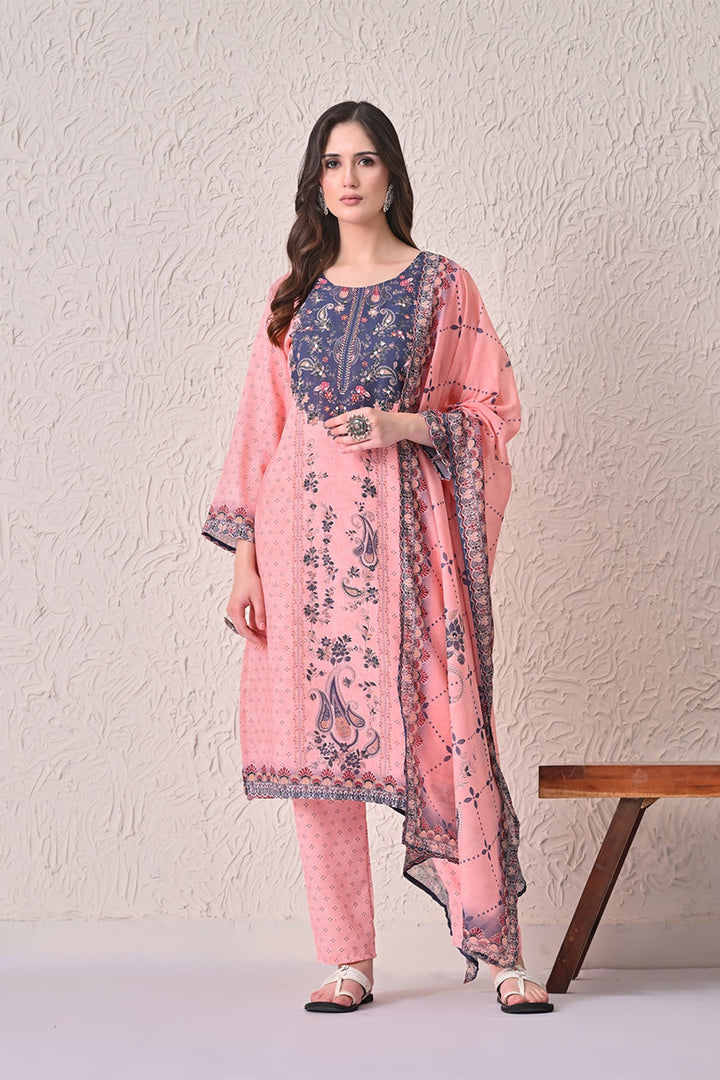 Light Orange Paisley Printed Kurta 3 Pcs Set