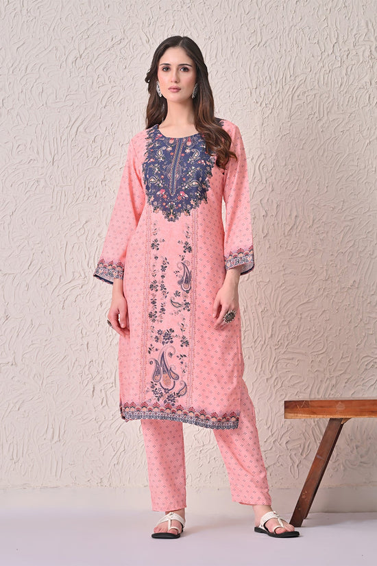 Light Orange Paisley Printed Kurta 3 Pcs Set