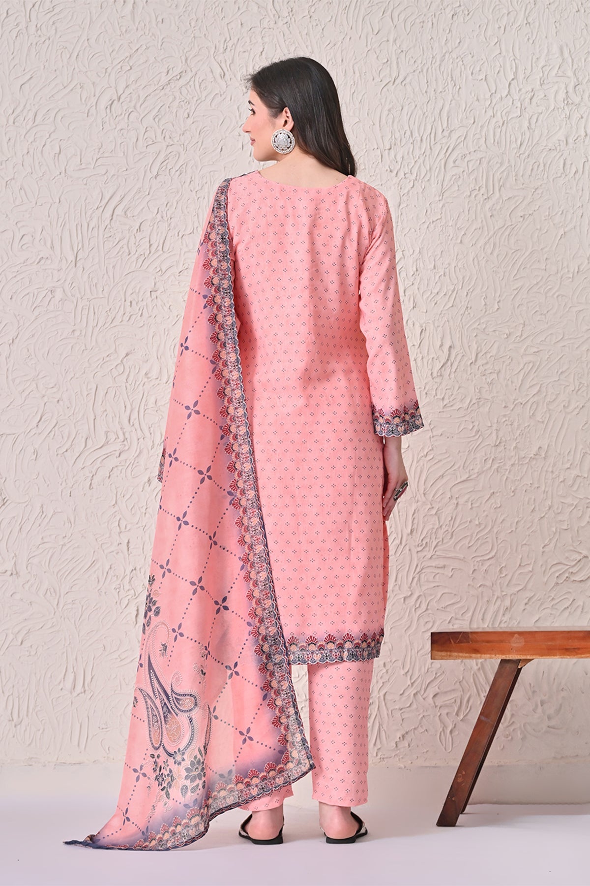 Light Orange Paisley Printed Kurta 3 Pcs Set
