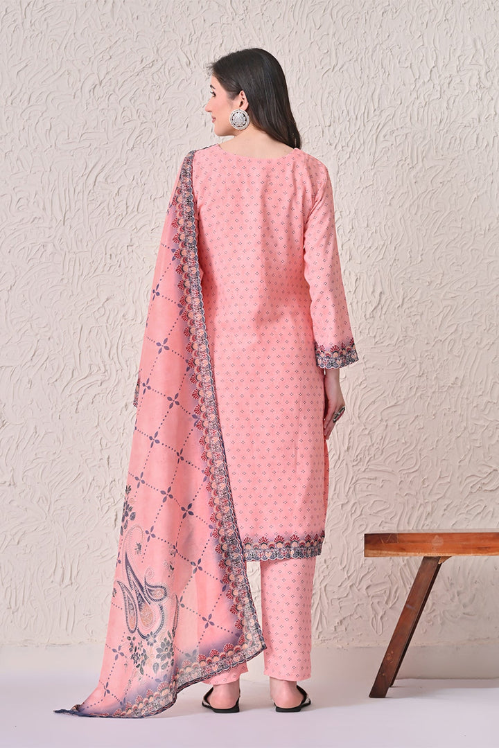 Light Orange Paisley Printed Kurta 3 Pcs Set