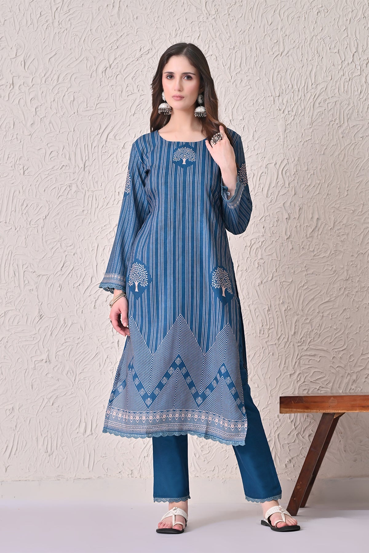 Teal Printed Kurta 3 Pcs Set