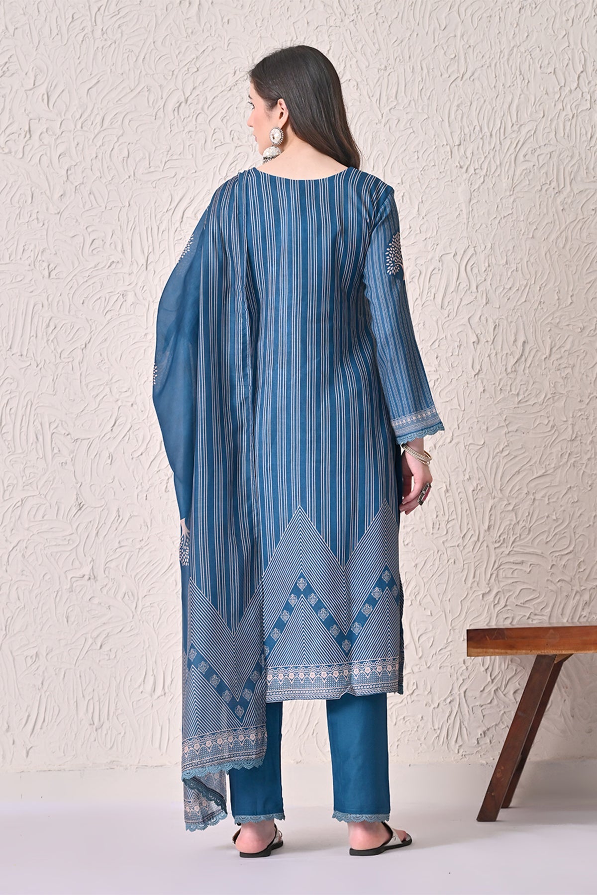 Teal Printed Kurta 3 Pcs Set