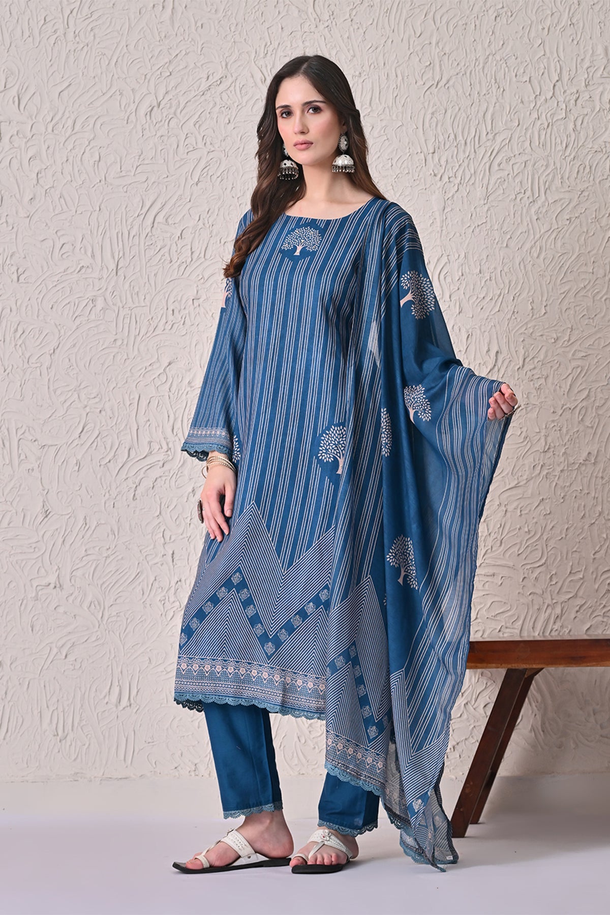 Teal Printed Kurta 3 Pcs Set