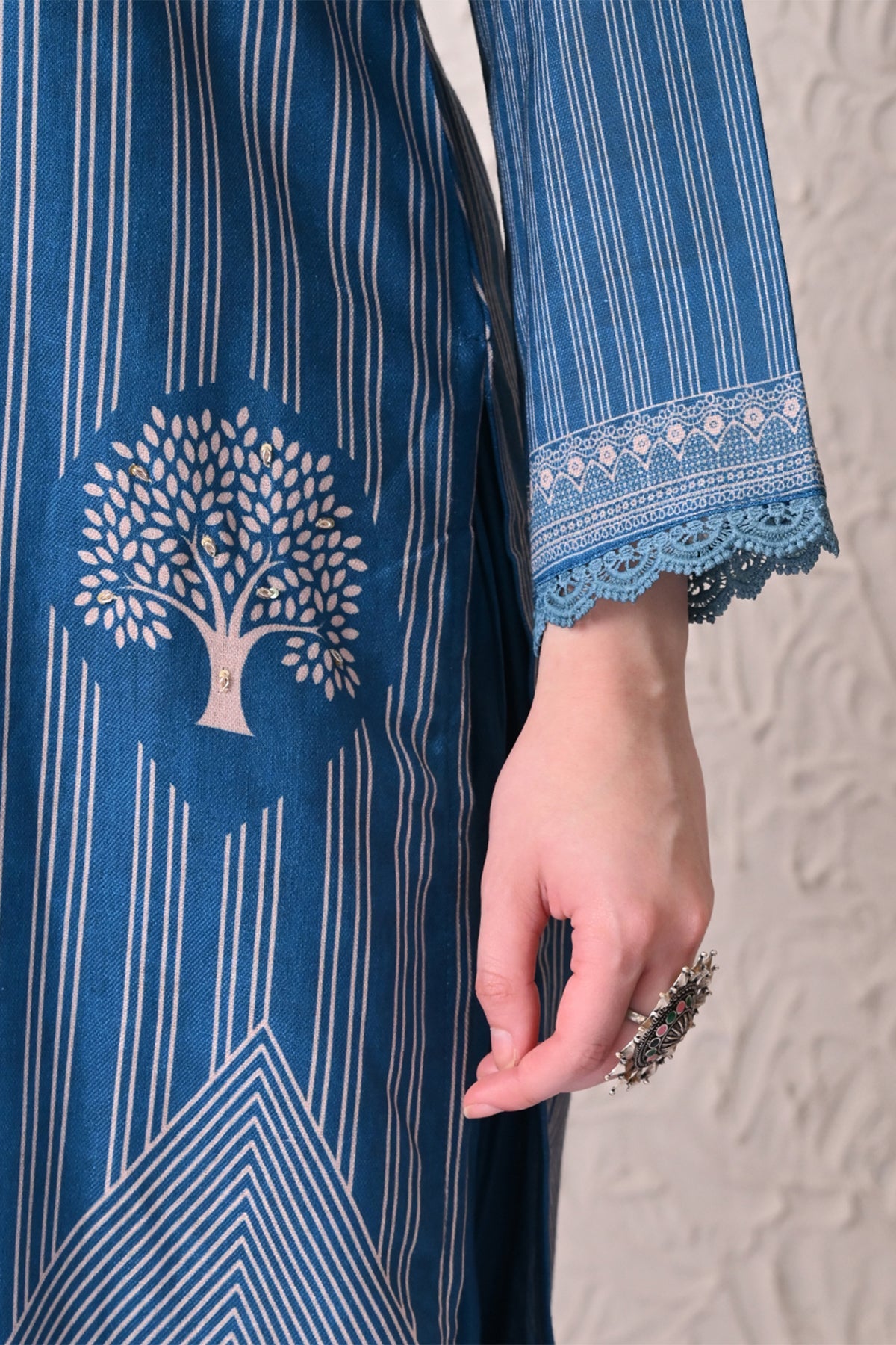 Teal Printed Kurta 3 Pcs Set