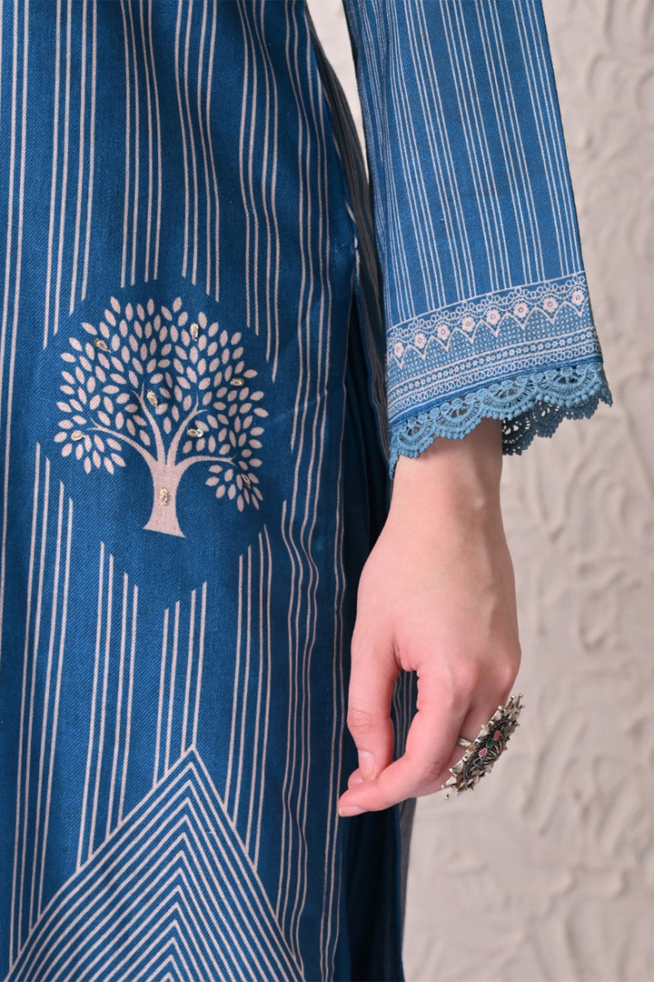 Teal Printed Kurta 3 Pcs Set