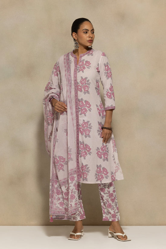 White Printed A-Line Kurta 3 Pcs Set