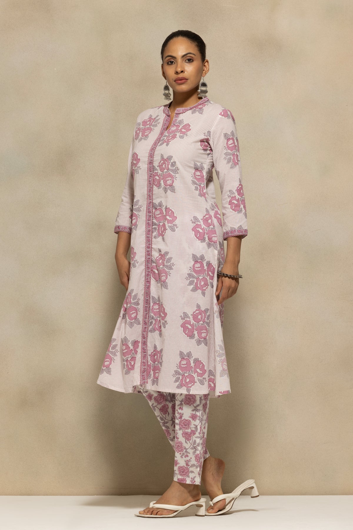 White Printed A-Line Kurta 3 Pcs Set