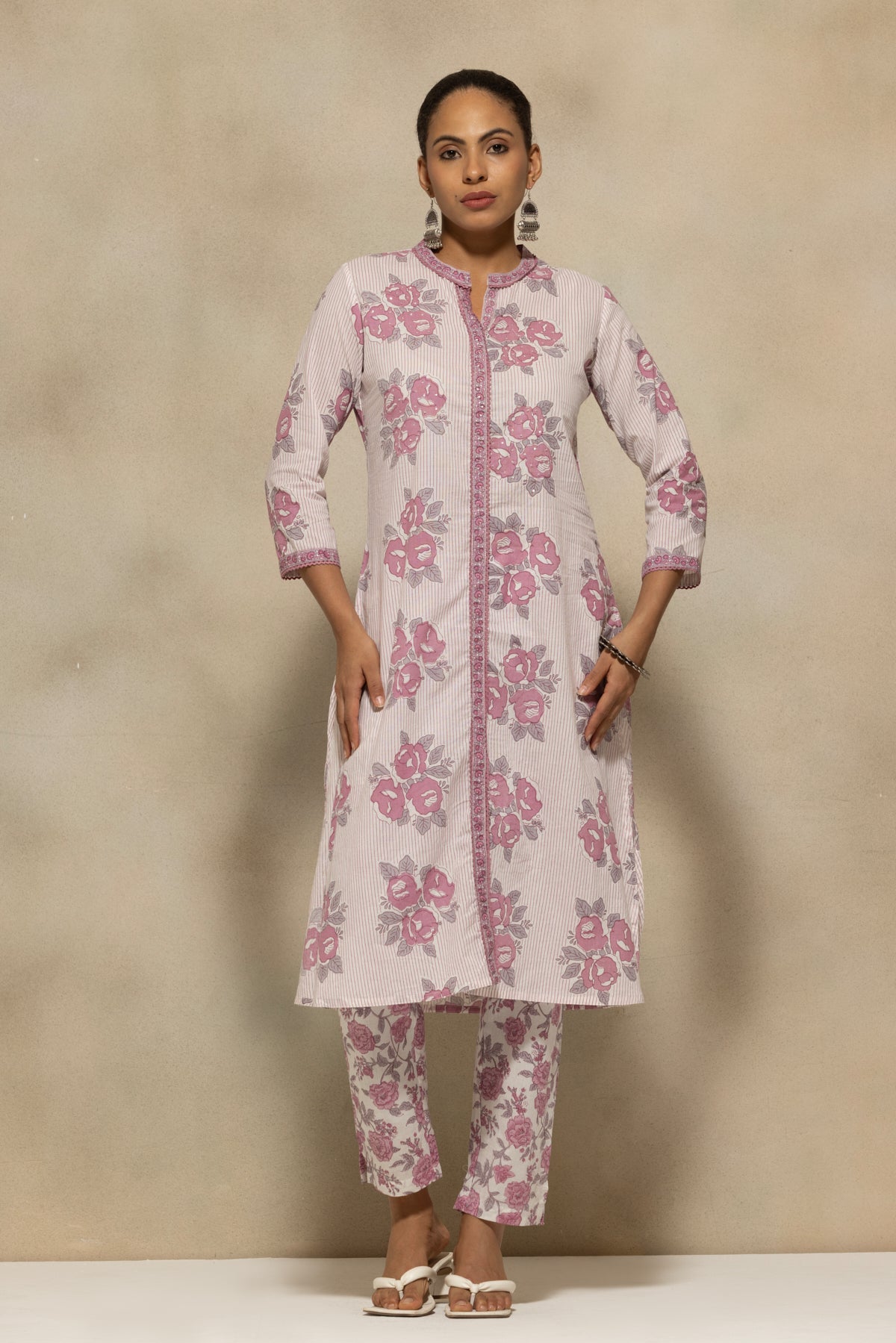 White Printed A-Line Kurta 3 Pcs Set