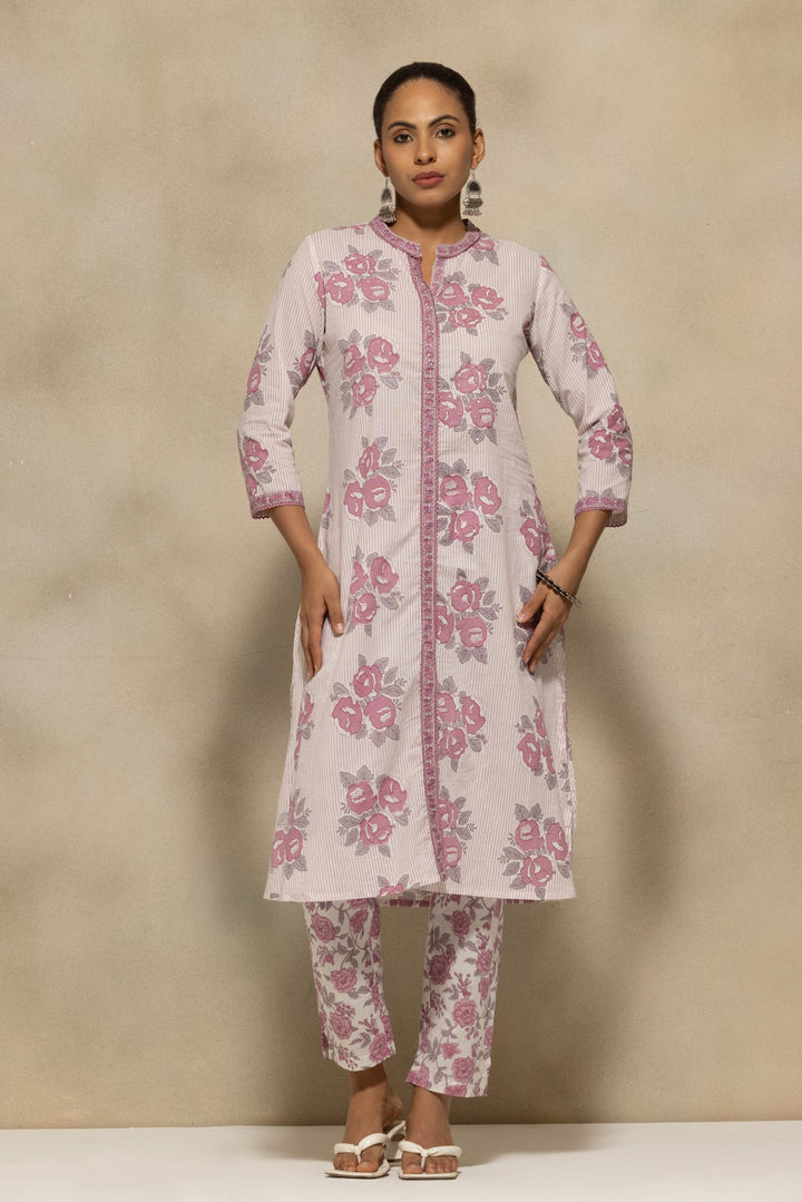 White Printed A-Line Kurta 3 Pcs Set