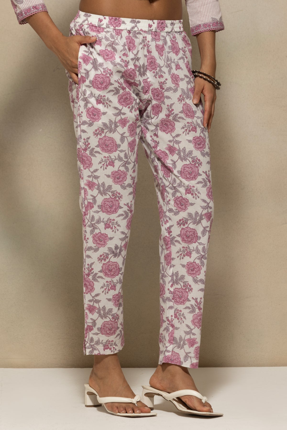 White Printed A-Line Kurta 3 Pcs Set