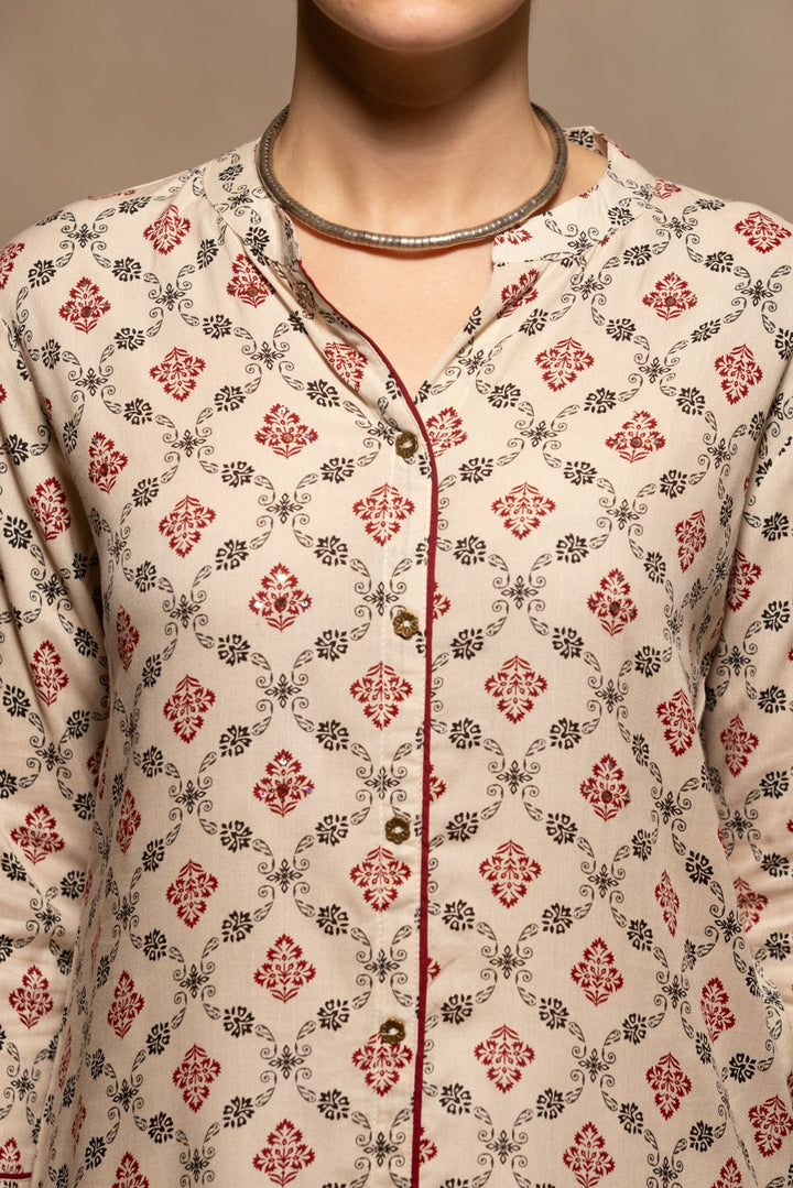 Cream Printed Kurta