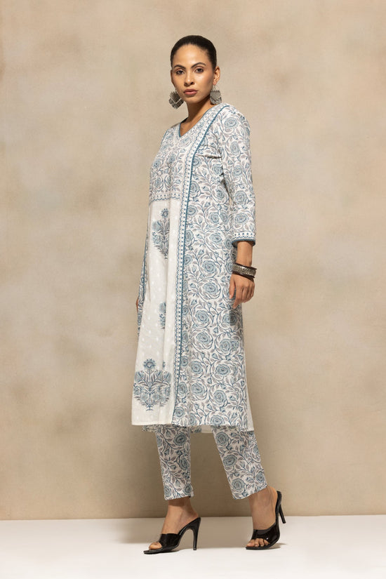 White Printed A-Line Kurta 3 Pcs Set
