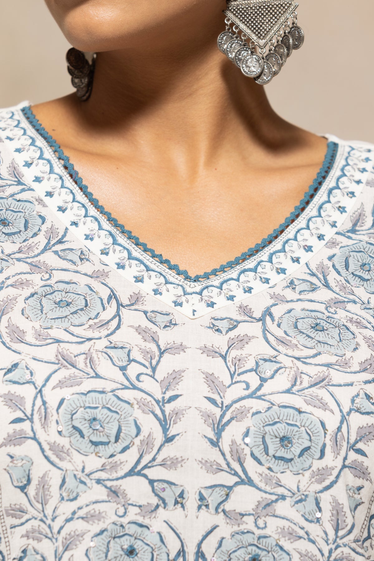 White Printed A-Line Kurta 3 Pcs Set