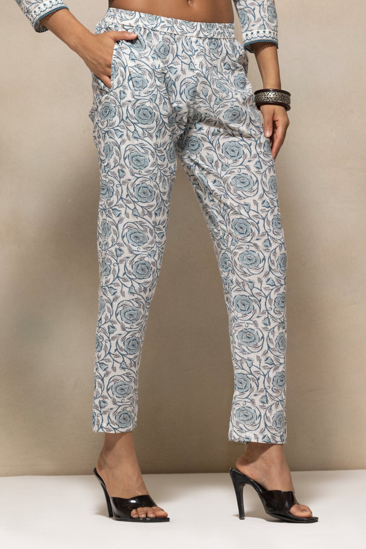 White Printed A-Line Kurta 3 Pcs Set