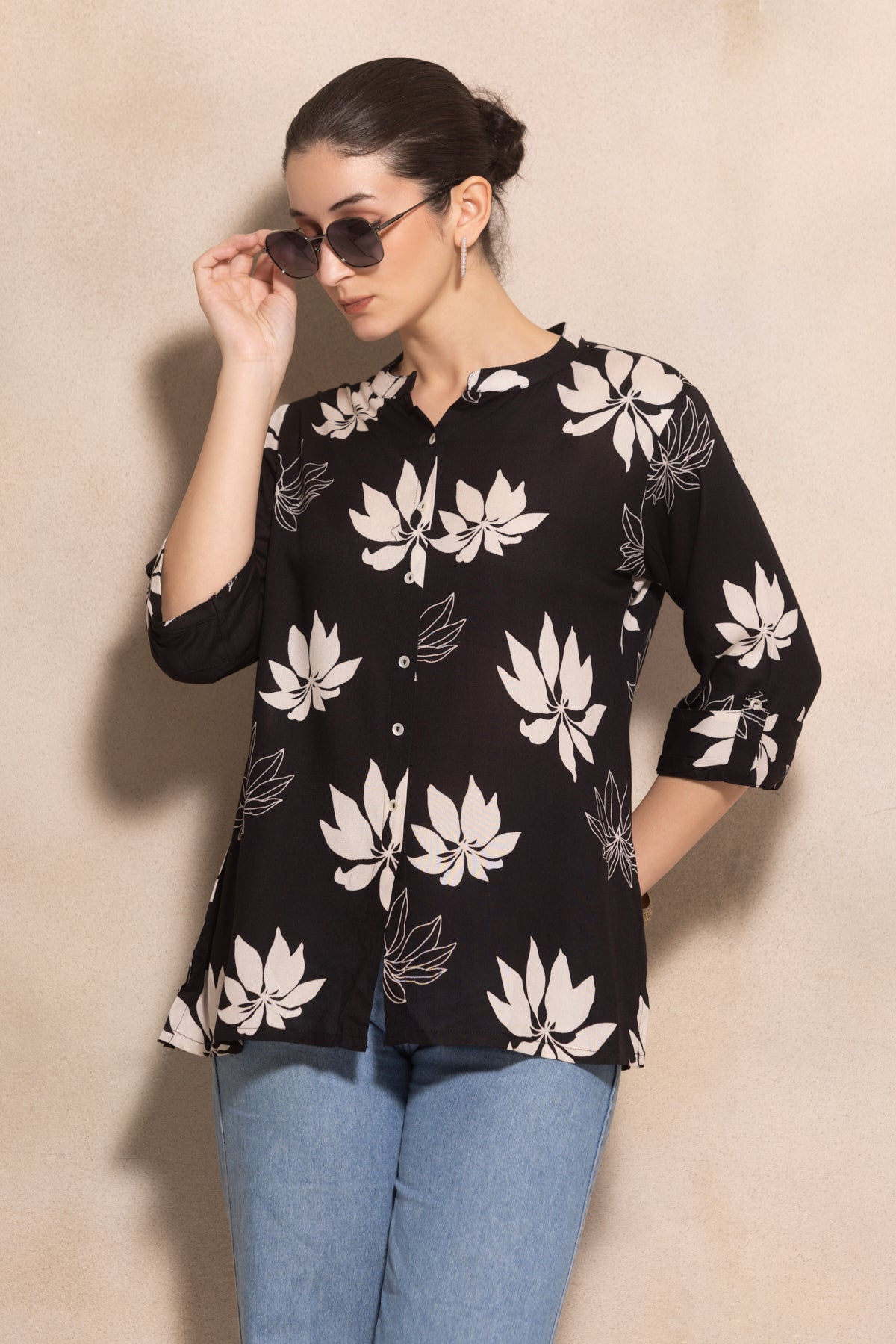 Black Floral Printed Top