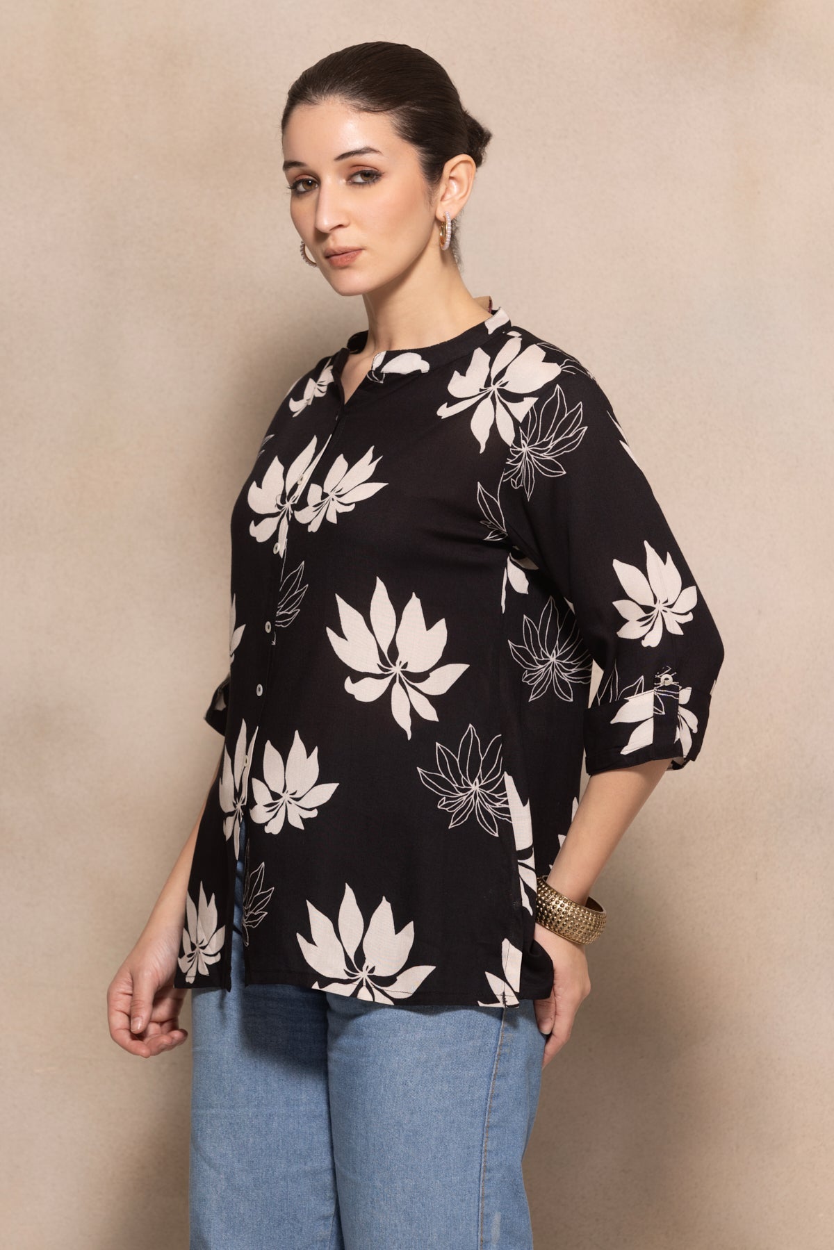 Black Floral Printed Top