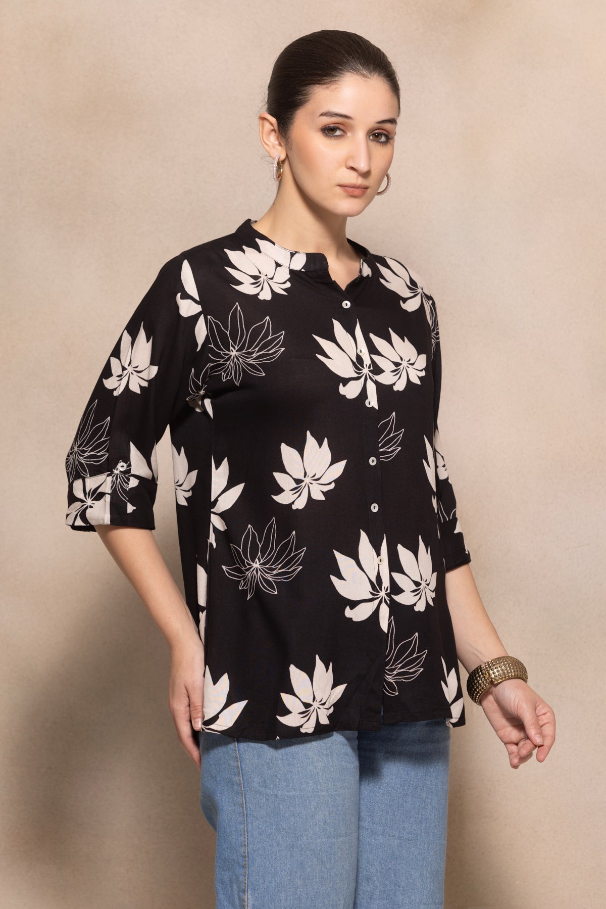 Black Floral Printed Top