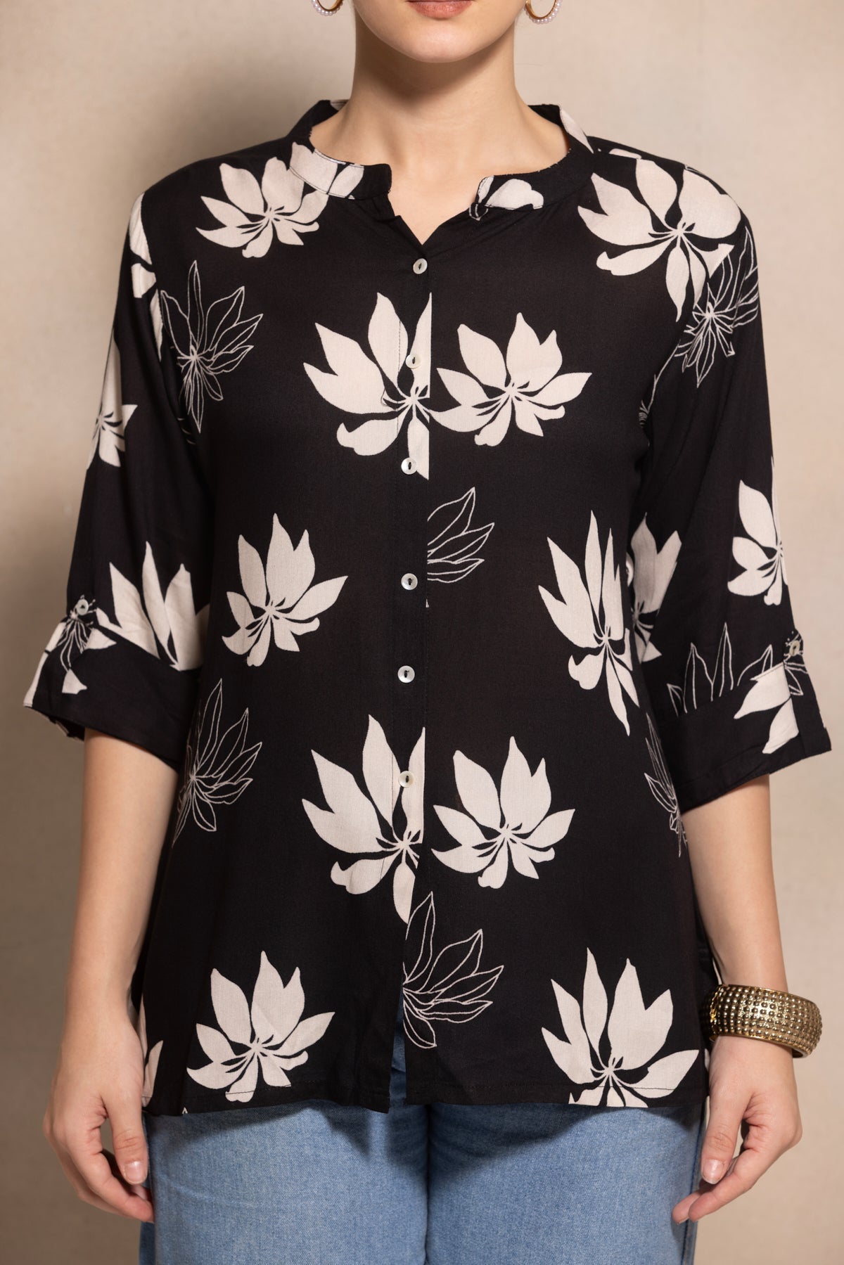 Black Floral Printed Top