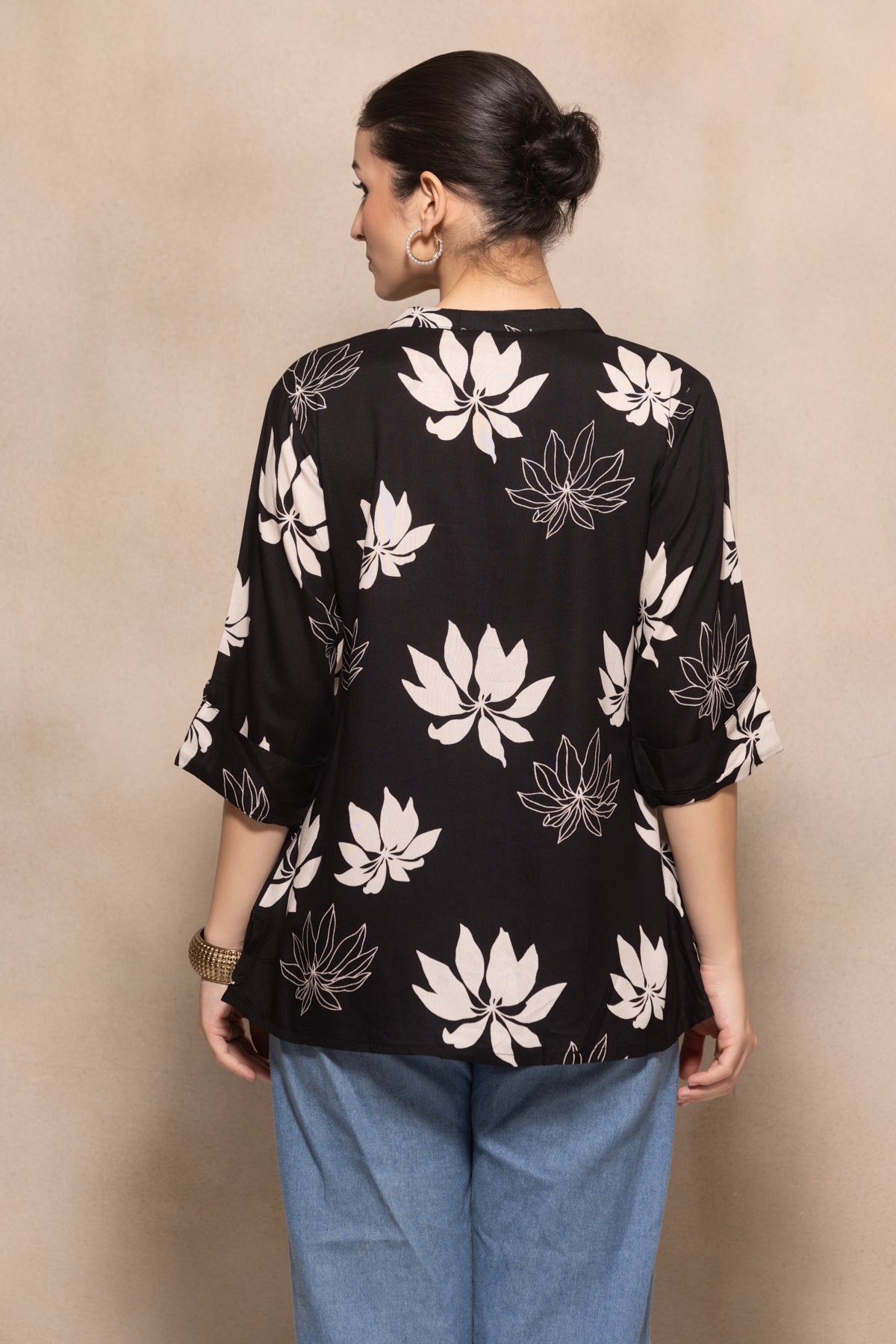 Black Floral Printed Top