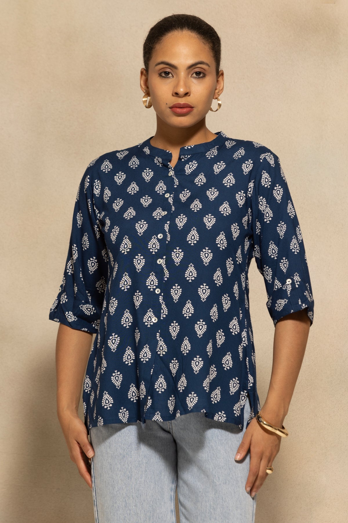 Navy Blue Printed Top