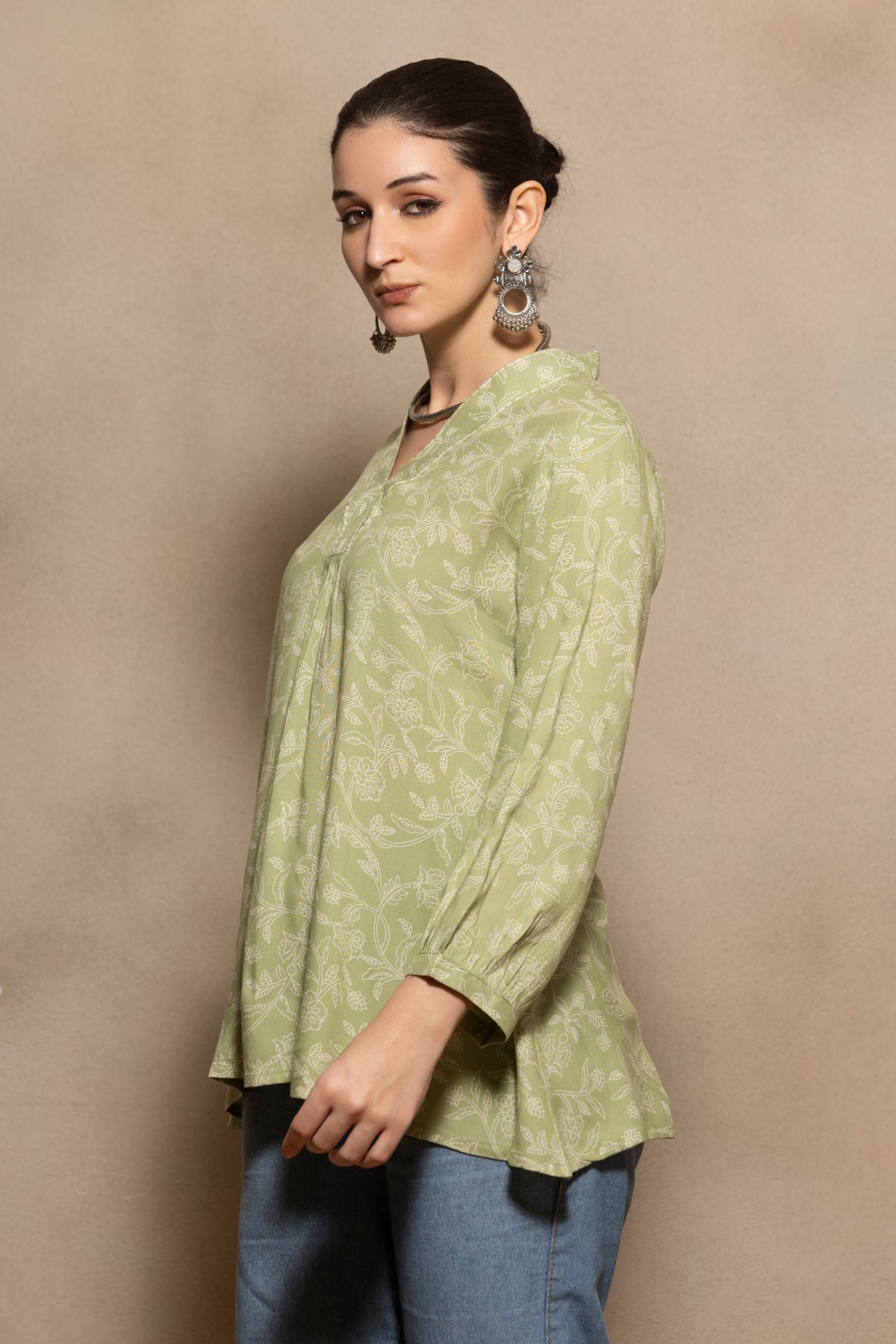 Green Printed Flared Top