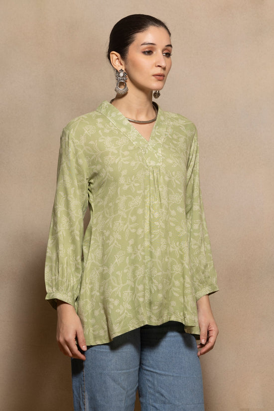 Green Printed Flared Top
