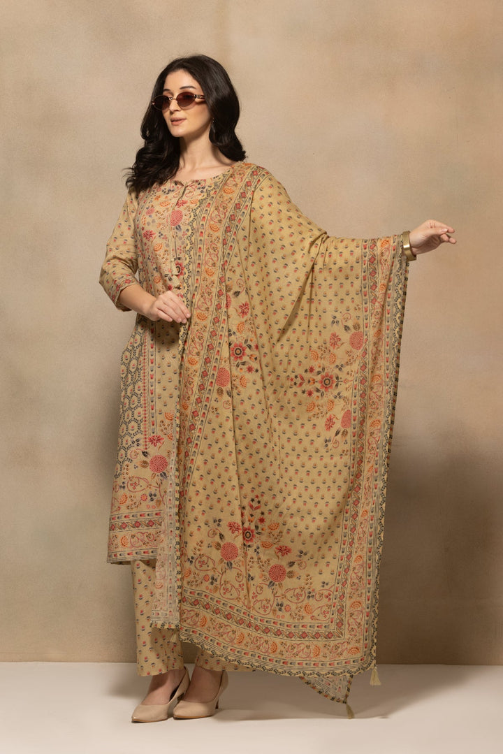 Green Floral Printed Kurta 3 Pcs Set
