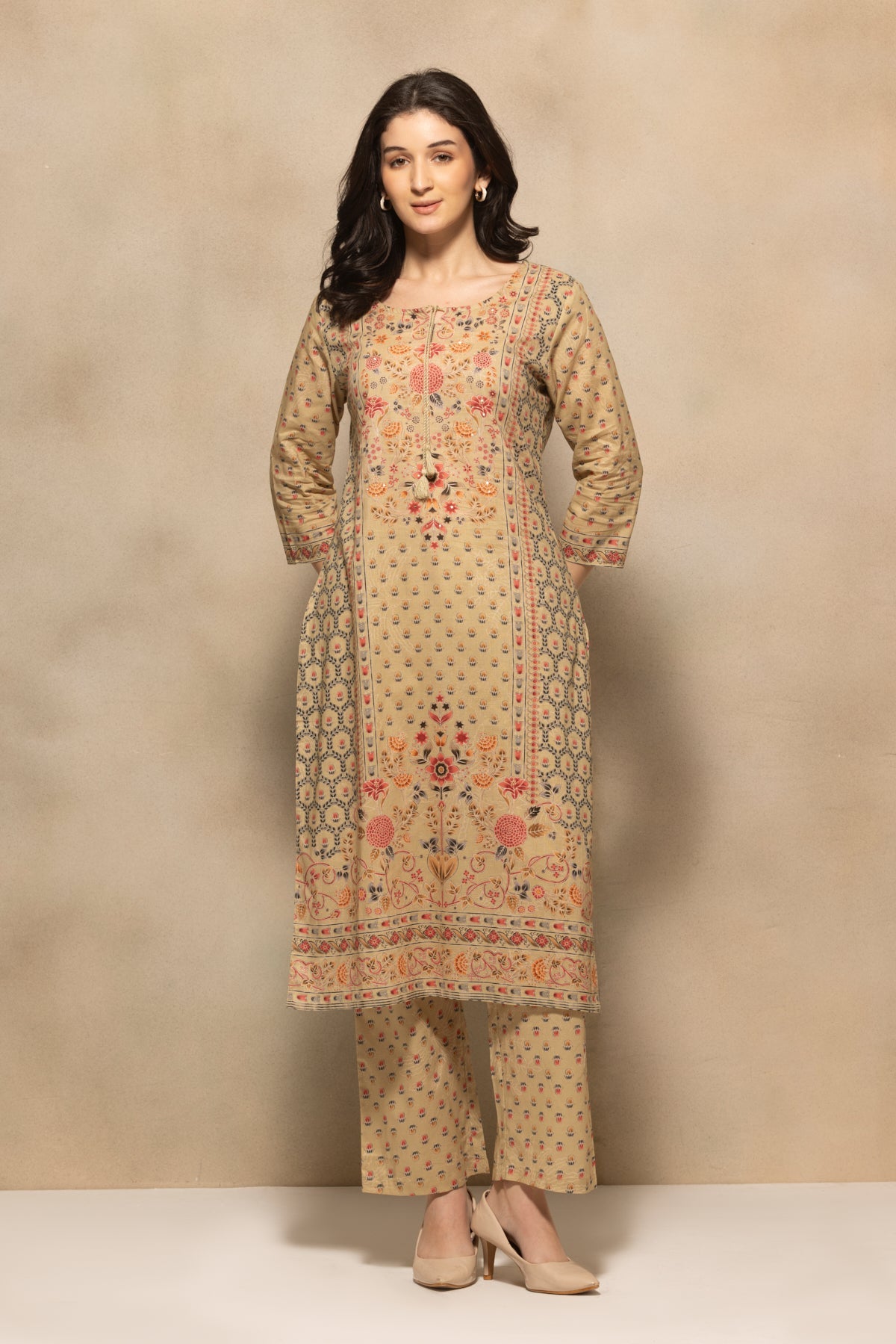 Green Floral Printed Kurta 3 Pcs Set