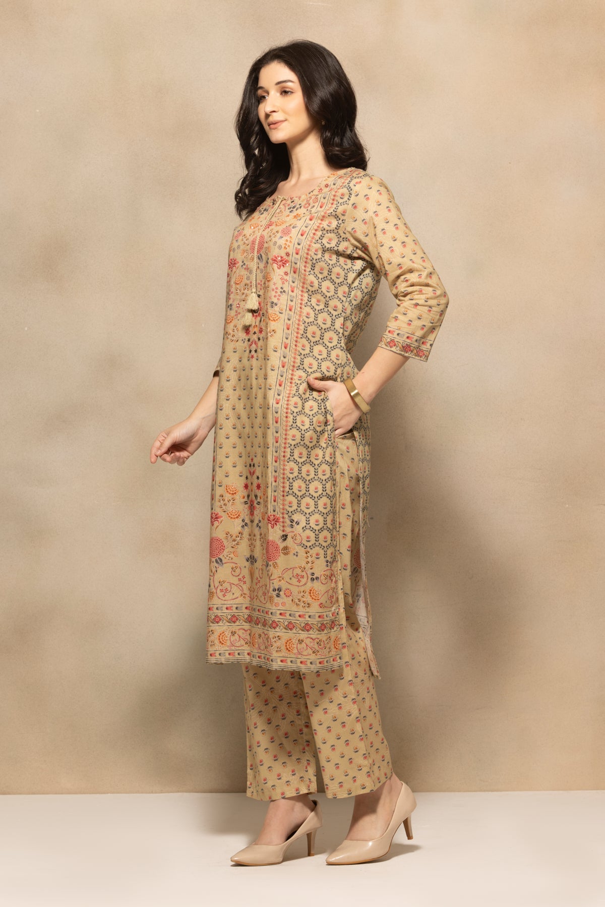 Green Floral Printed Kurta 3 Pcs Set