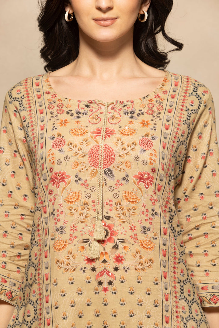 Green Floral Printed Kurta 3 Pcs Set