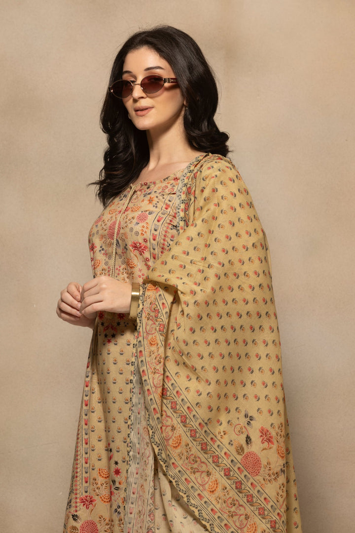 Green Floral Printed Kurta 3 Pcs Set