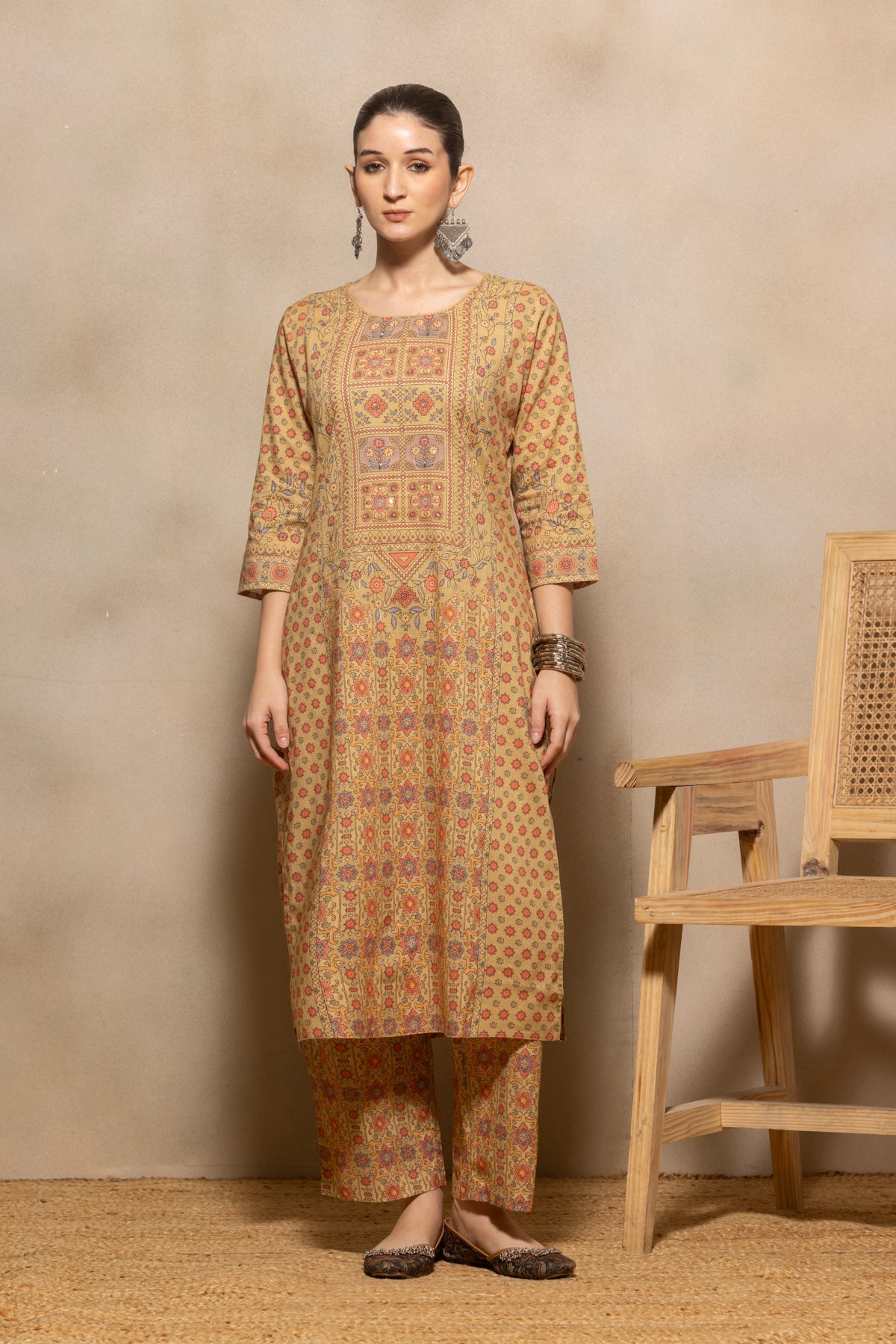 Green Abstract Printed Kurta 3 Pcs Set