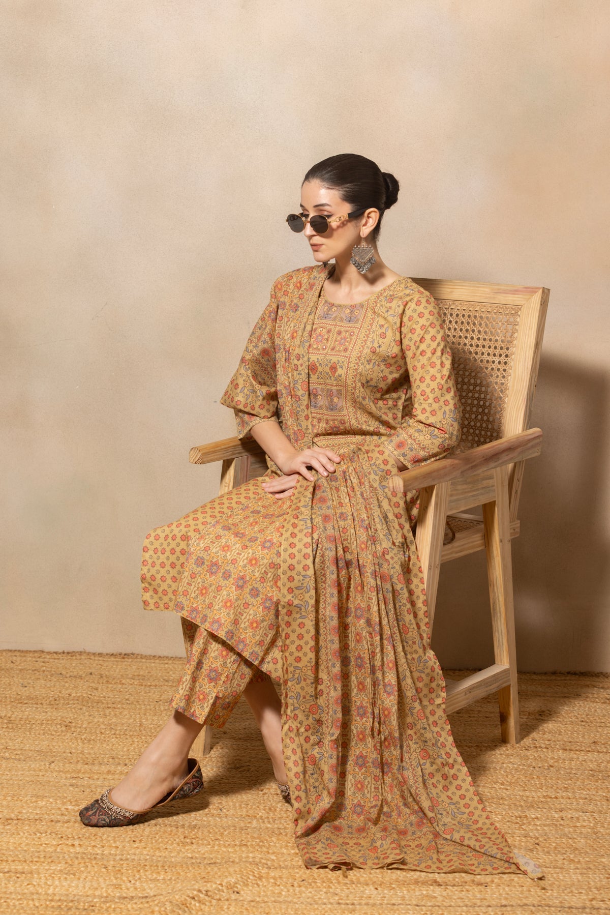 Green Abstract Printed Kurta 3 Pcs Set