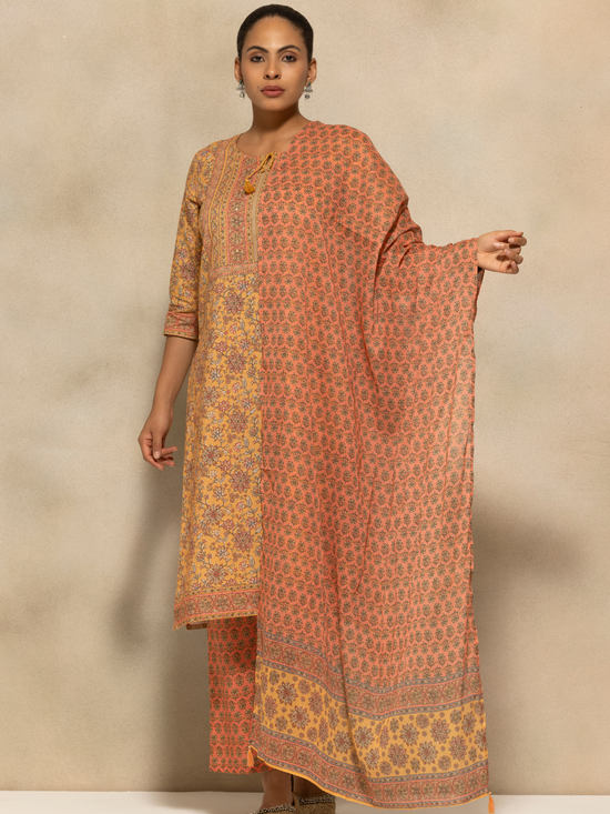 Mustard Printed Kurta 3 Pcs Set