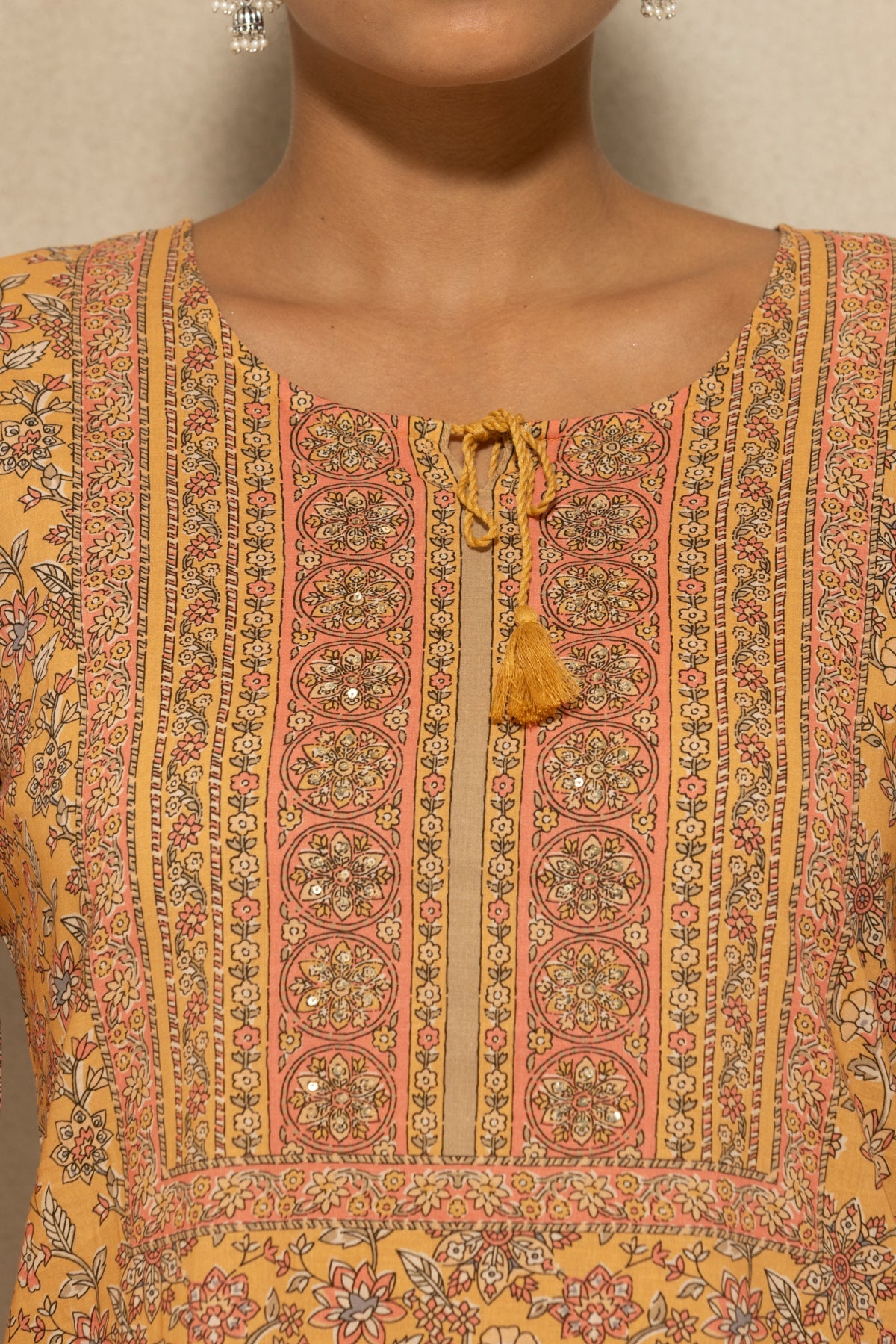 Mustard Printed Kurta 3 Pcs Set