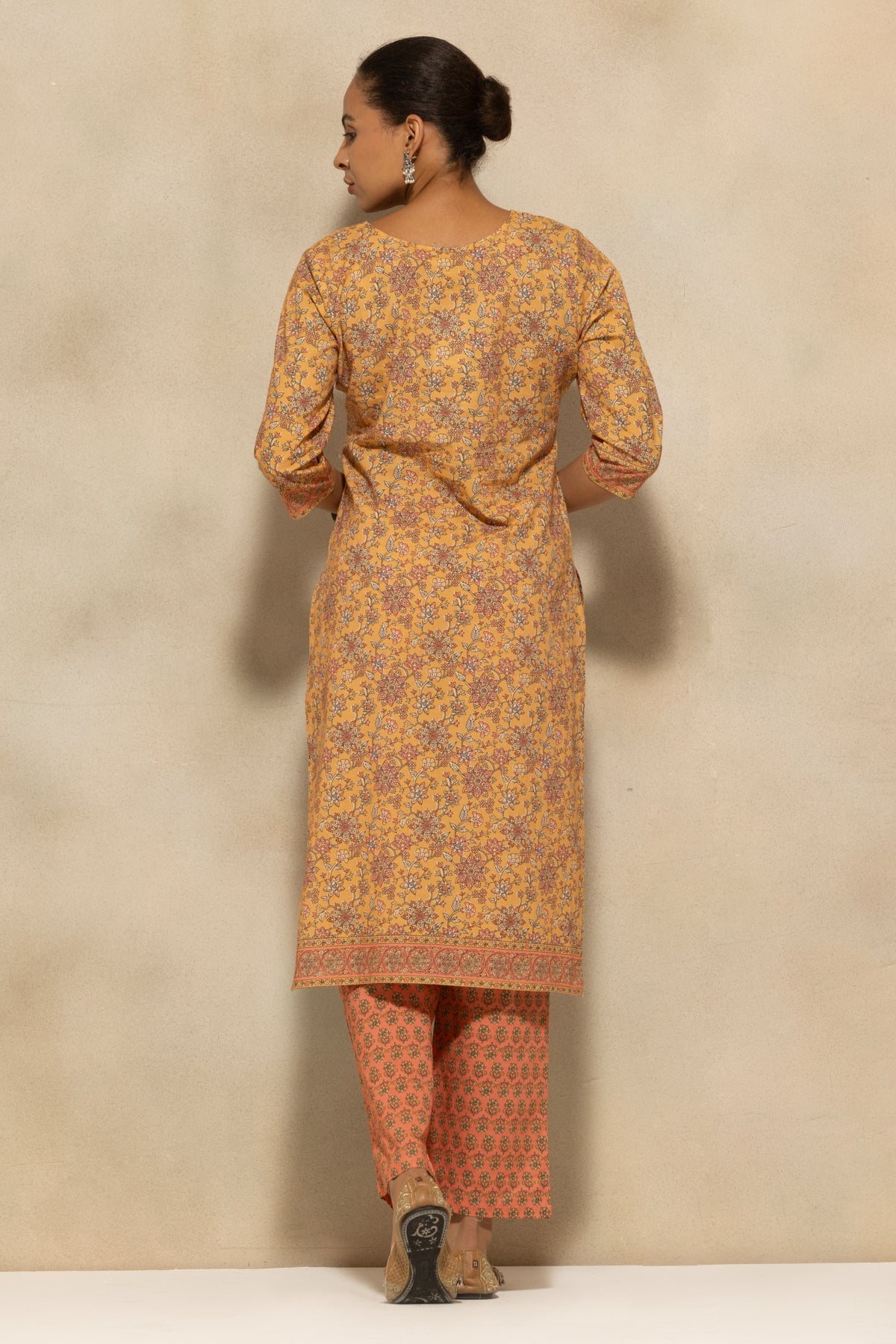 Mustard Printed Kurta 3 Pcs Set