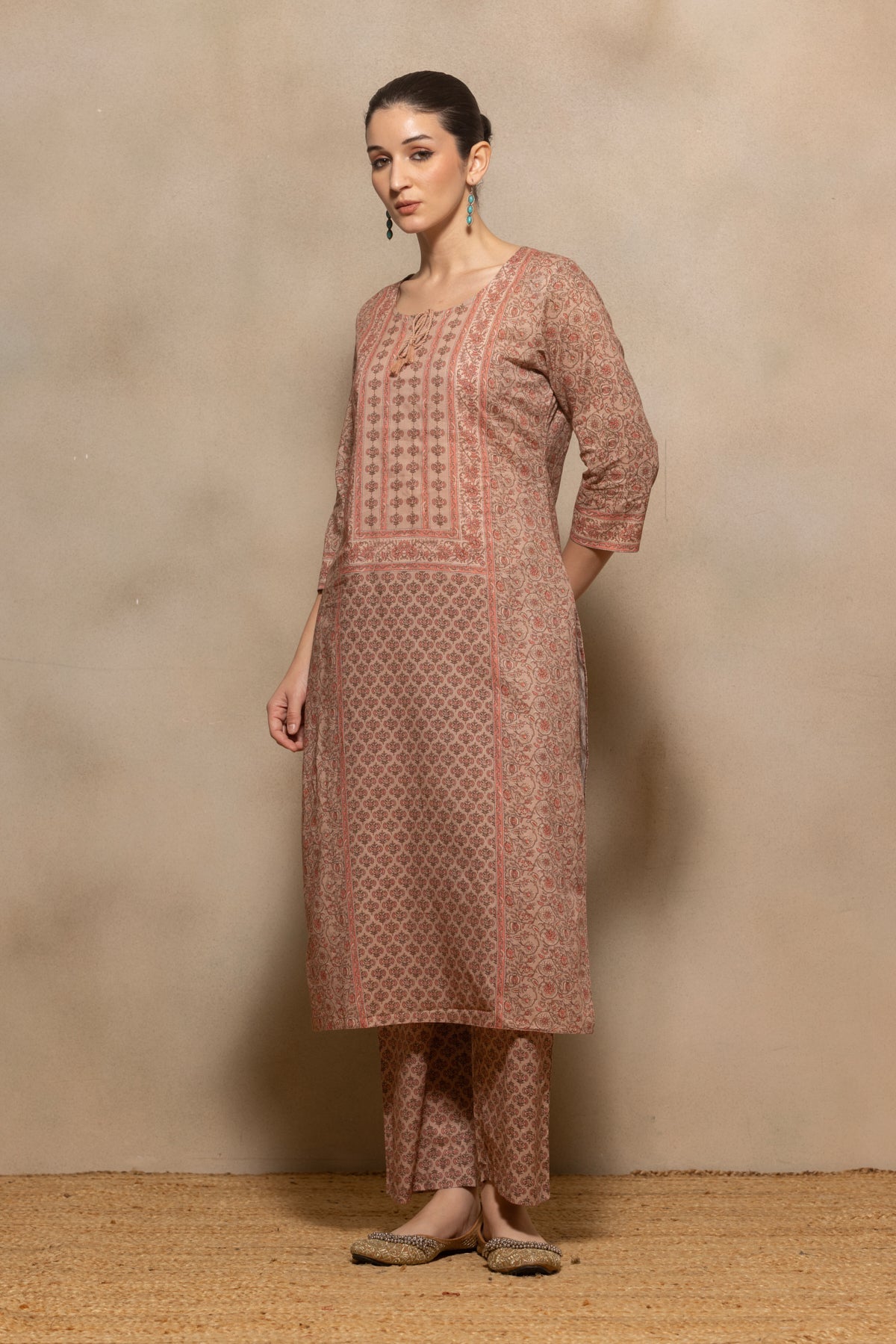 Brown Printed Kurta 3 Pcs Set