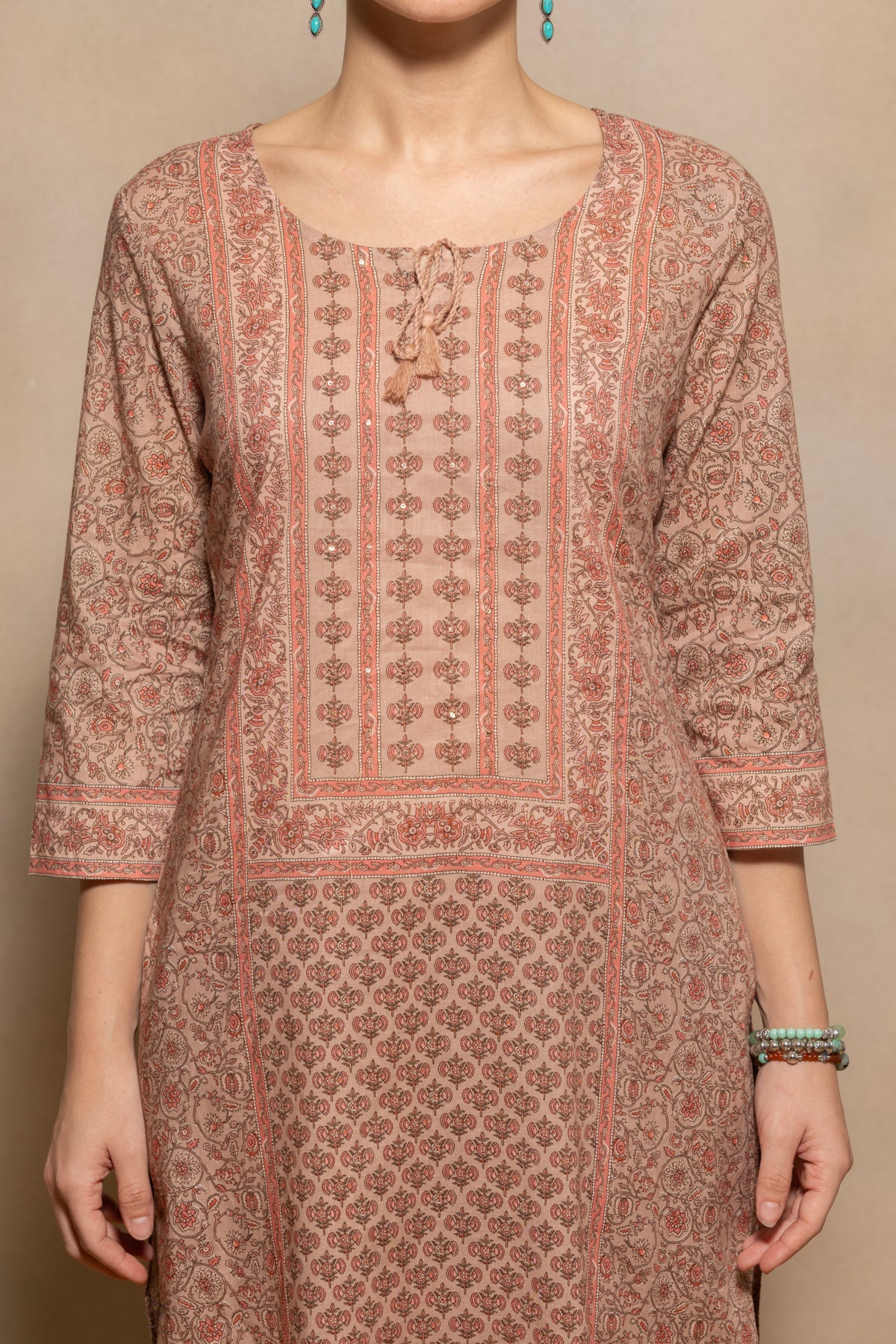 Brown Printed Kurta 3 Pcs Set